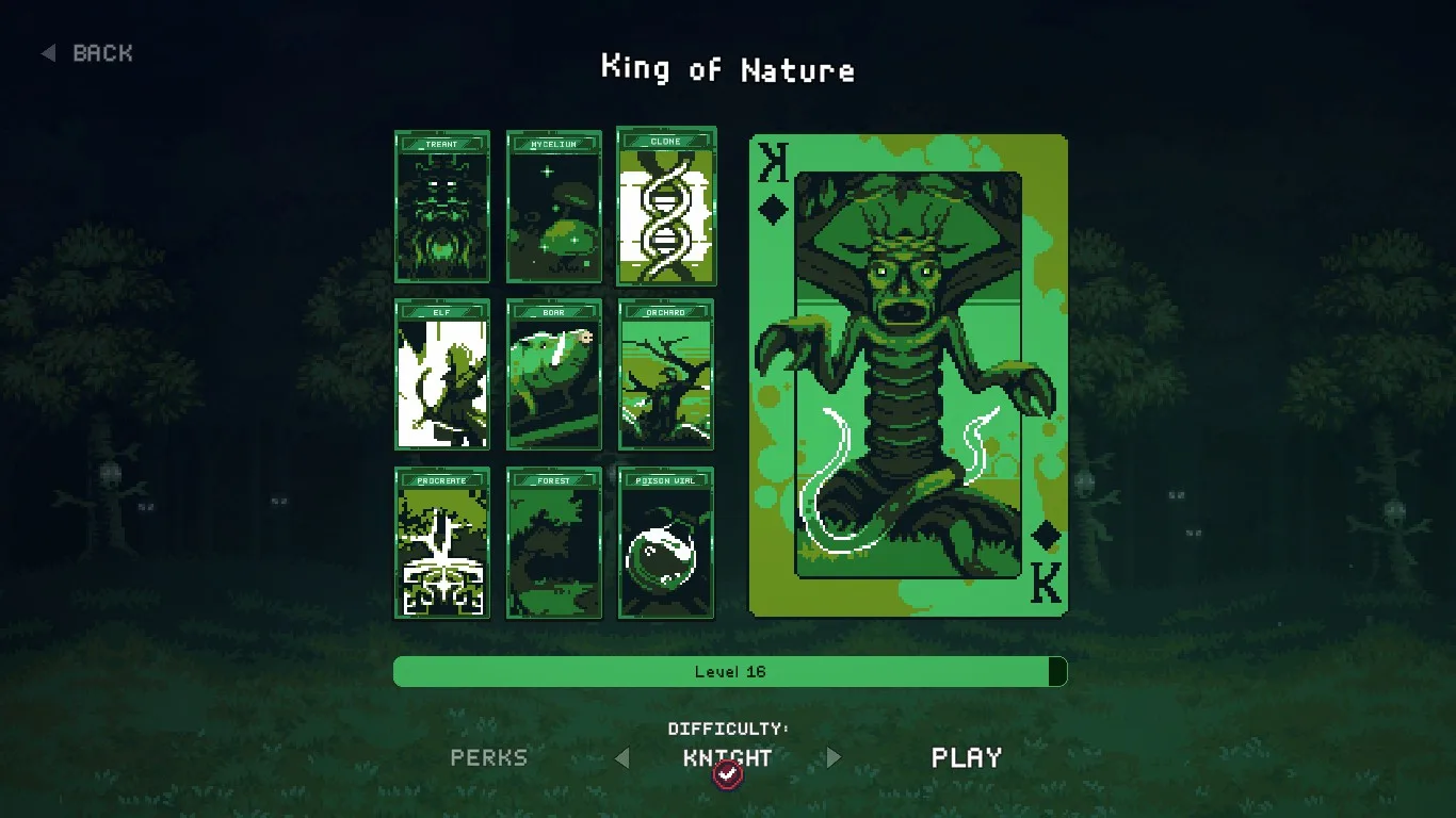 King of Nature and the starting card selection screen