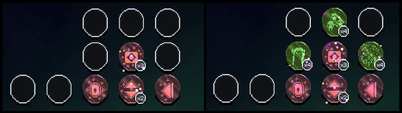 Expanded rainbow perk grid and examples of multiplied regular perk slots