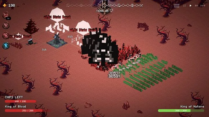 A Blood army of large summons and numerous troops fighting Nature