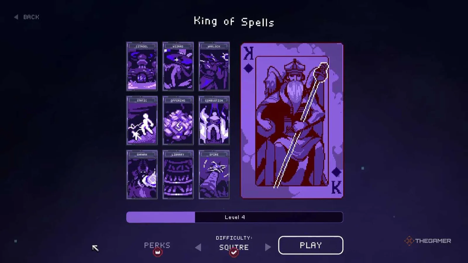 Spells deck showing Wizard, Library, Static and Combustion