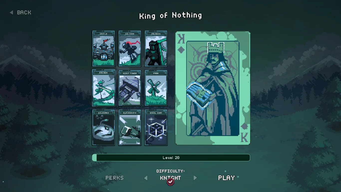 King of Nothing and the starting card selection screen